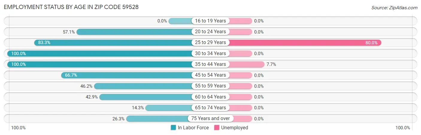 Employment Status by Age in Zip Code 59528