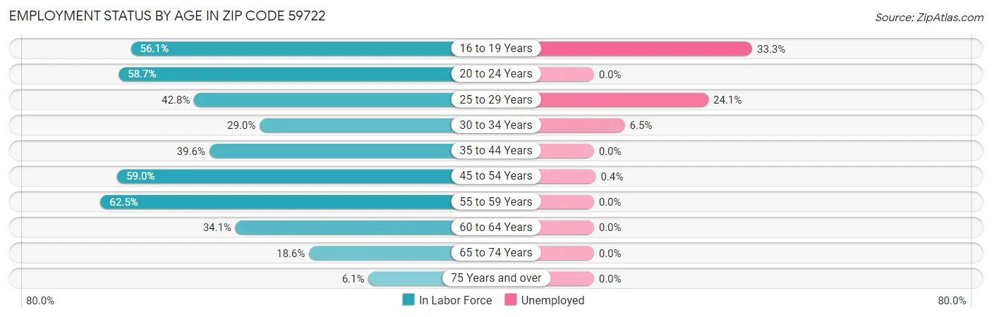Employment Status by Age in Zip Code 59722
