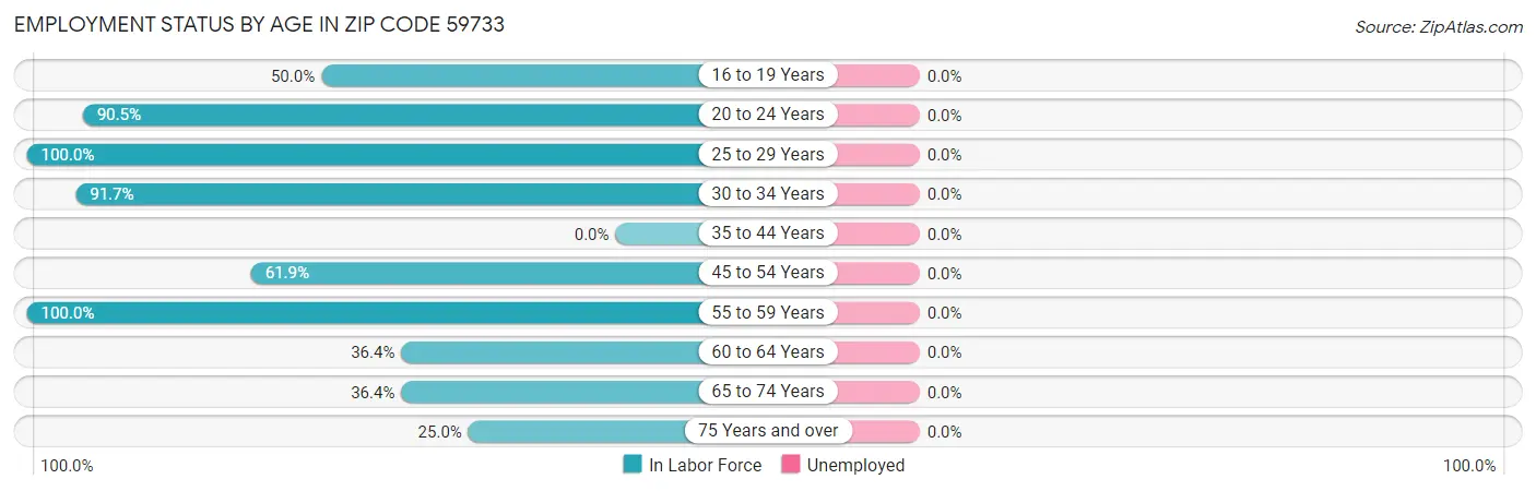 Employment Status by Age in Zip Code 59733