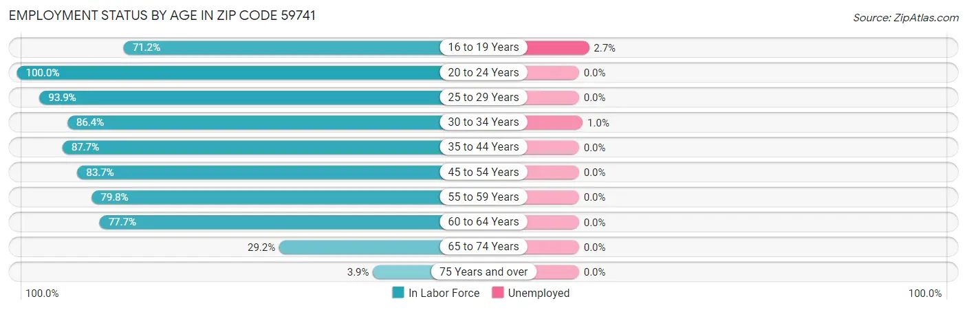 Employment Status by Age in Zip Code 59741