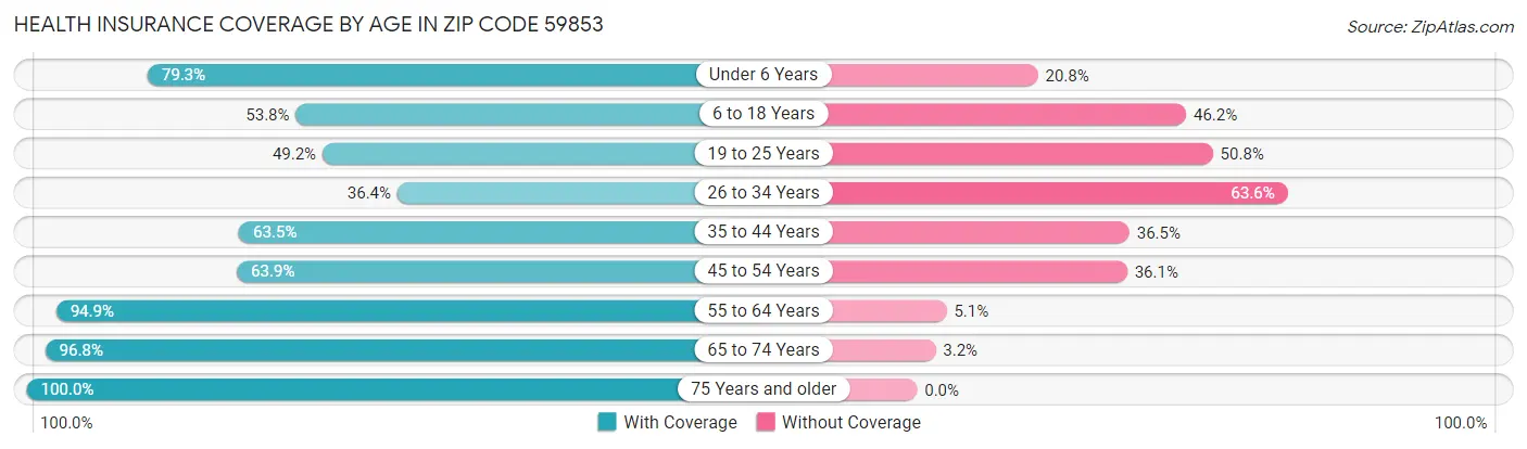 Health Insurance Coverage by Age in Zip Code 59853
