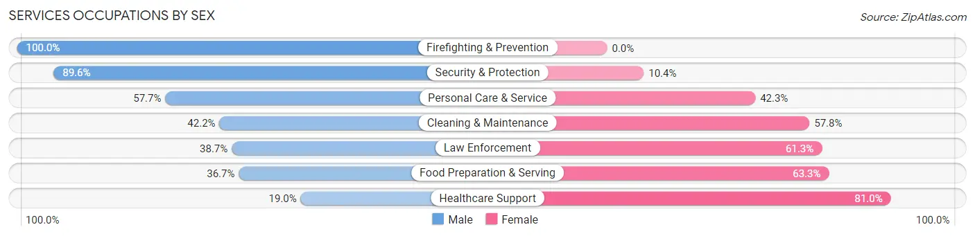 Services Occupations by Sex in Zip Code 59864