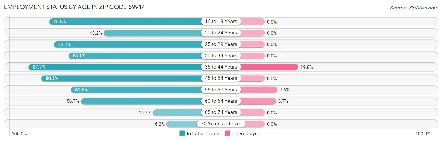 Employment Status by Age in Zip Code 59917