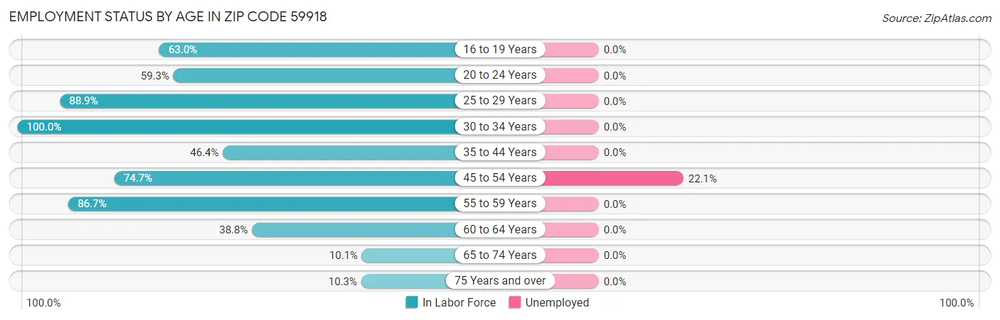 Employment Status by Age in Zip Code 59918