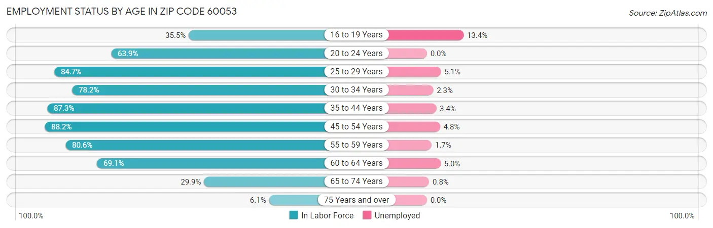 Employment Status by Age in Zip Code 60053