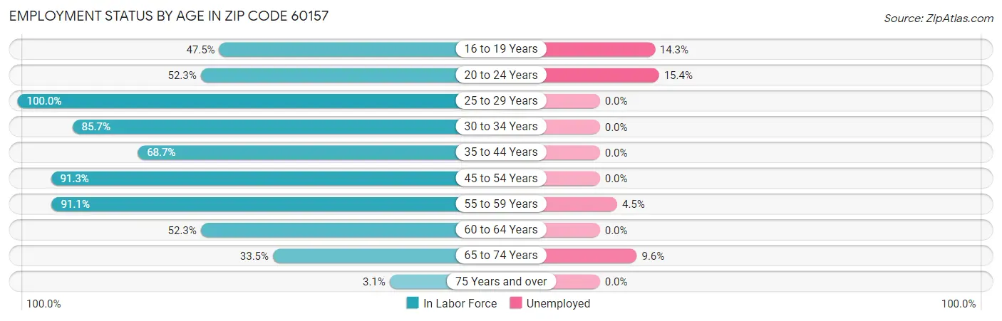 Employment Status by Age in Zip Code 60157
