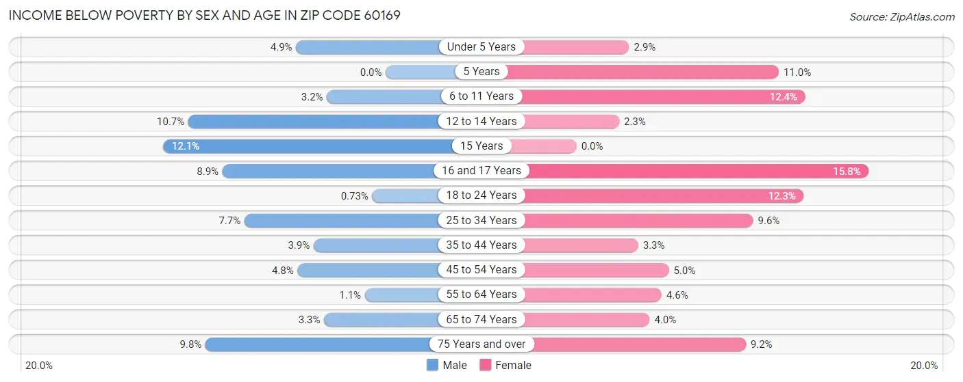 Income Below Poverty by Sex and Age in Zip Code 60169