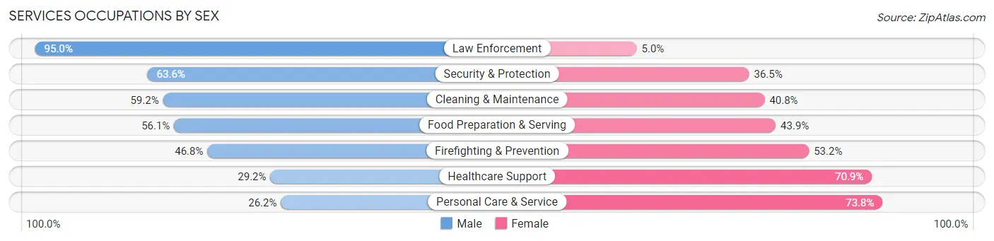 Services Occupations by Sex in Zip Code 60188