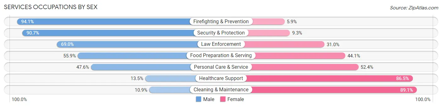 Services Occupations by Sex in Zip Code 60458