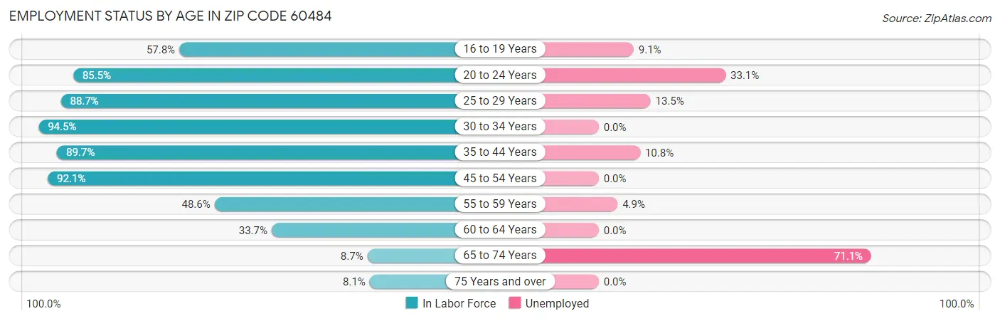 Employment Status by Age in Zip Code 60484