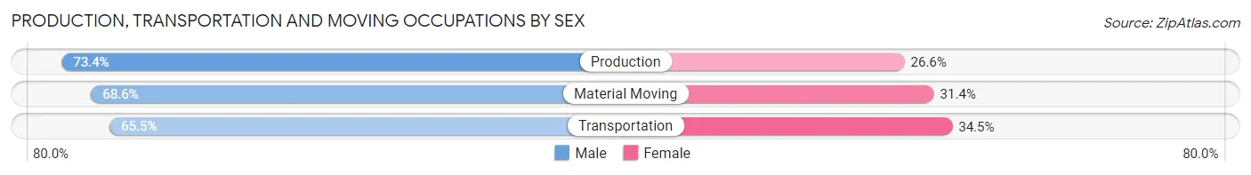 Production, Transportation and Moving Occupations by Sex in Zip Code 60628