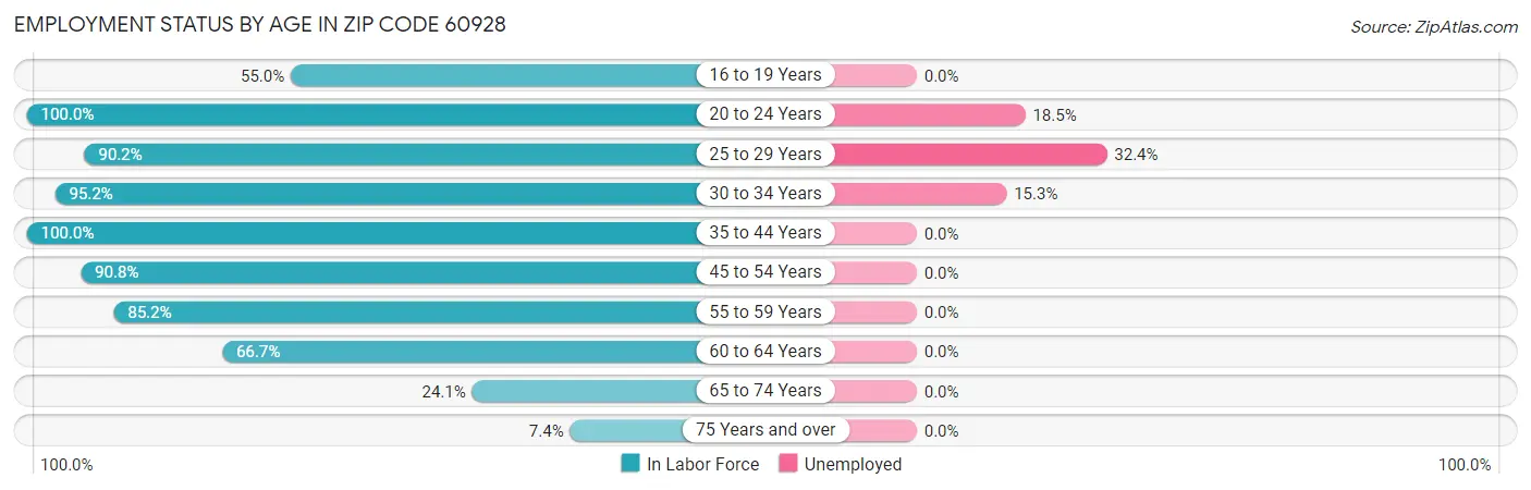 Employment Status by Age in Zip Code 60928
