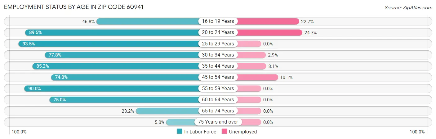 Employment Status by Age in Zip Code 60941