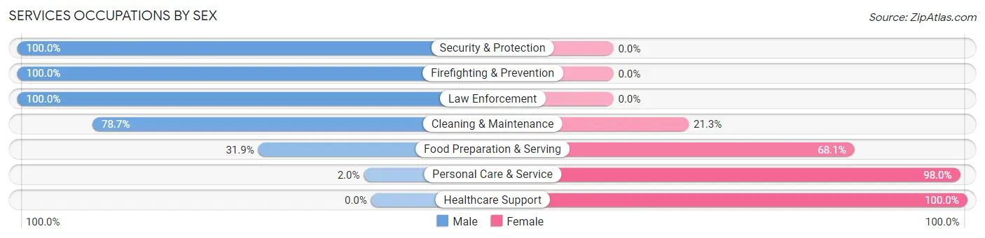 Services Occupations by Sex in Zip Code 60964