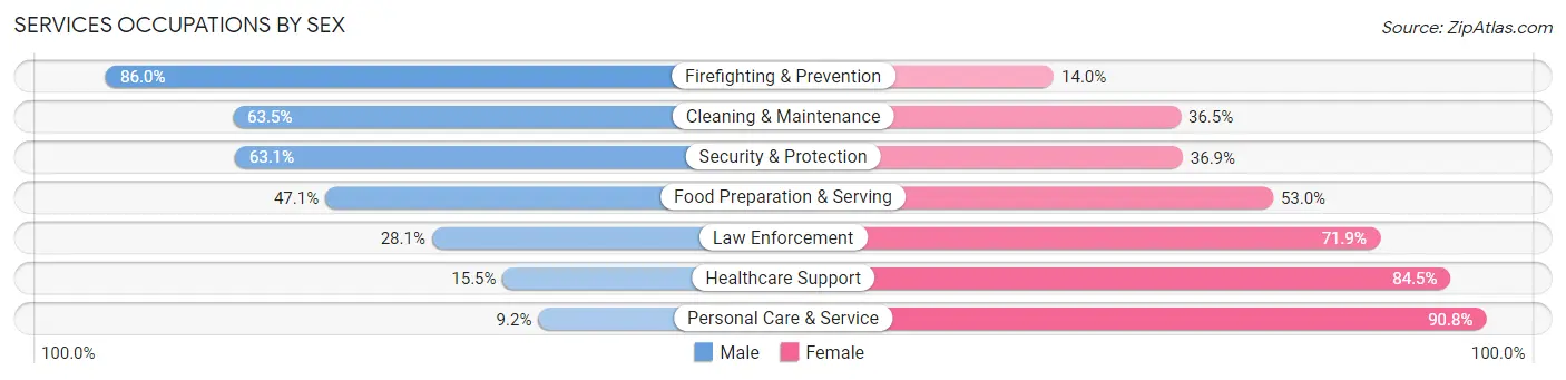 Services Occupations by Sex in Zip Code 61108