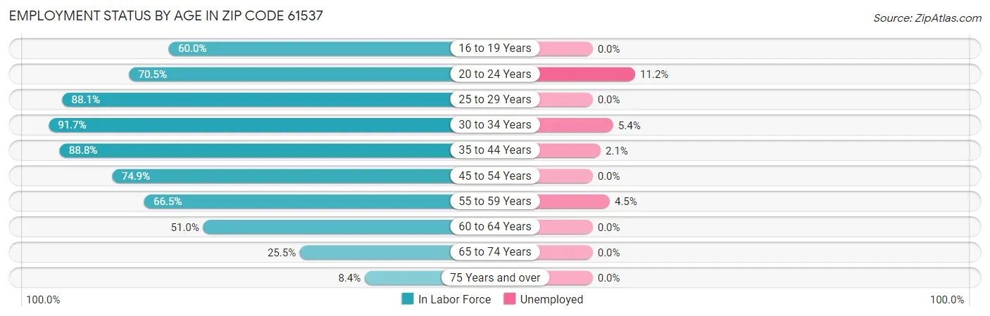 Employment Status by Age in Zip Code 61537
