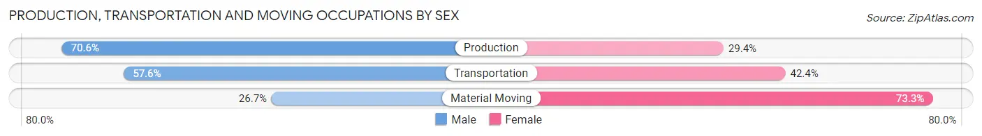 Production, Transportation and Moving Occupations by Sex in Zip Code 61756