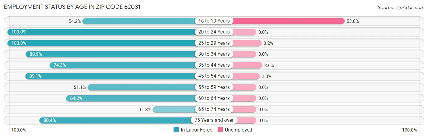 Employment Status by Age in Zip Code 62031