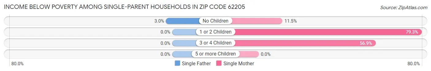 Income Below Poverty Among Single-Parent Households in Zip Code 62205
