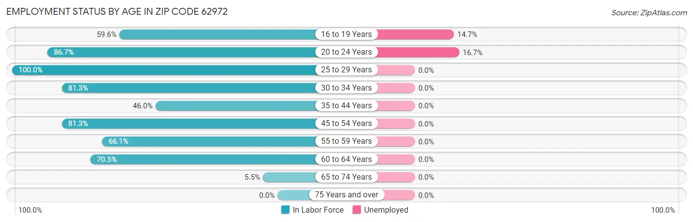 Employment Status by Age in Zip Code 62972