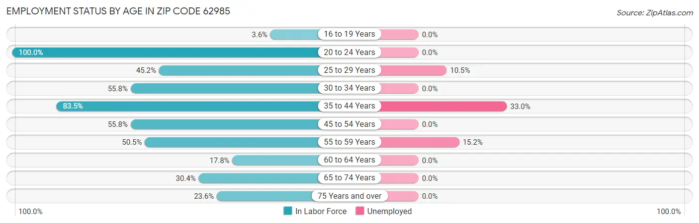 Employment Status by Age in Zip Code 62985