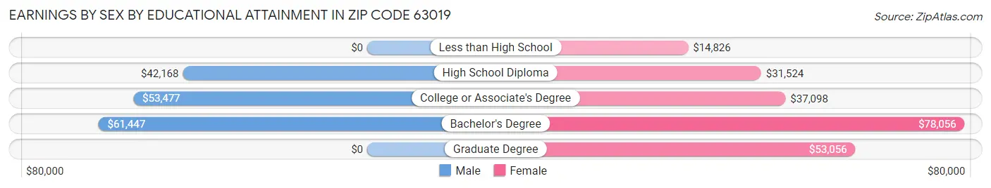 Earnings by Sex by Educational Attainment in Zip Code 63019