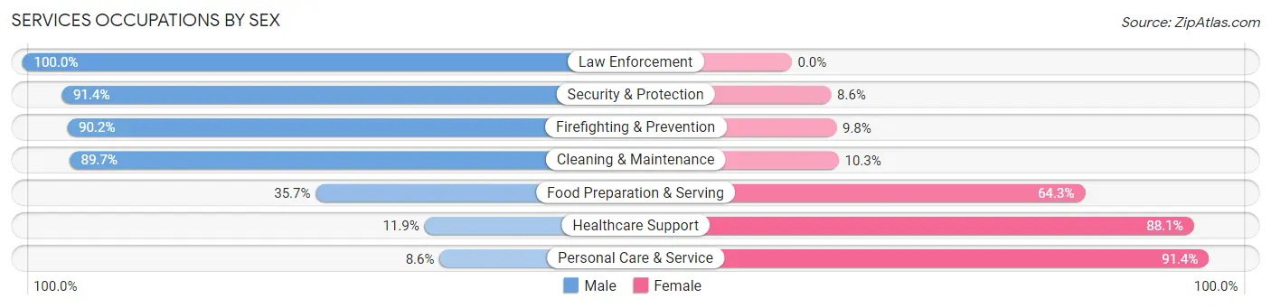 Services Occupations by Sex in Zip Code 63090