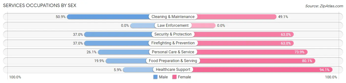 Services Occupations by Sex in Zip Code 63141