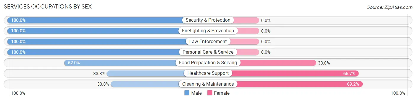Services Occupations by Sex in Zip Code 63349