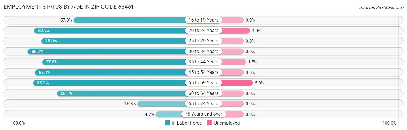 Employment Status by Age in Zip Code 63461