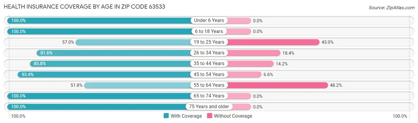 Health Insurance Coverage by Age in Zip Code 63533