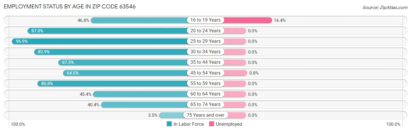 Employment Status by Age in Zip Code 63546