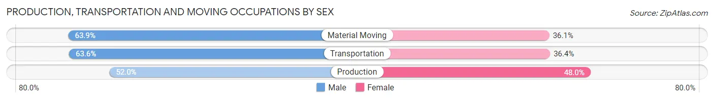 Production, Transportation and Moving Occupations by Sex in Zip Code 63556