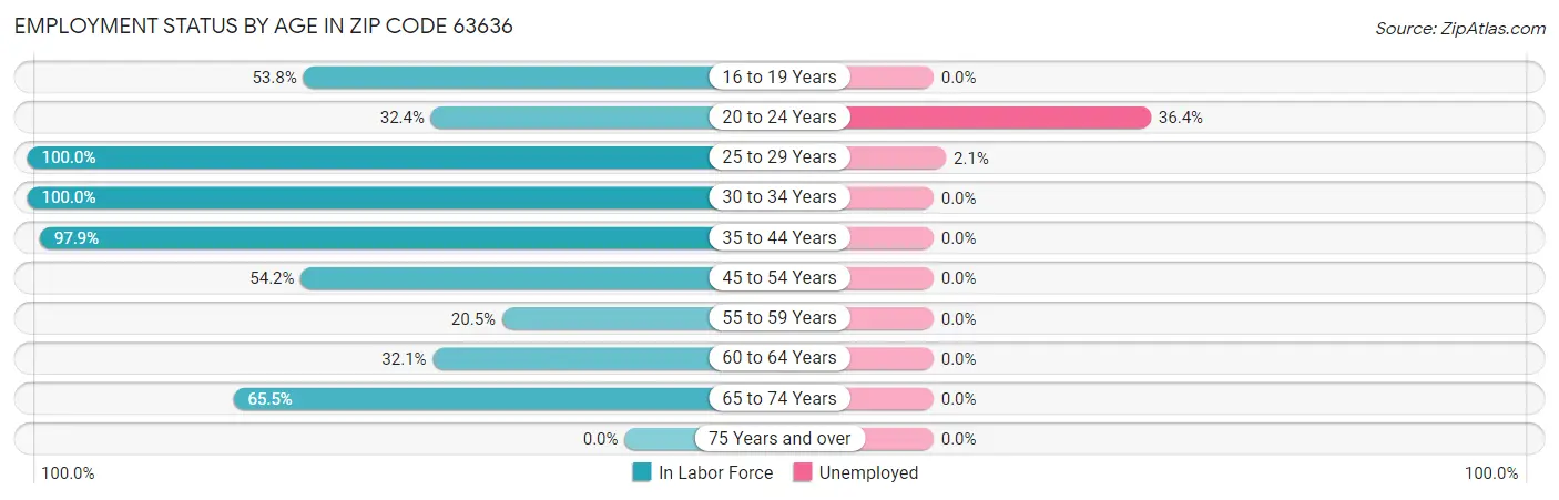 Employment Status by Age in Zip Code 63636