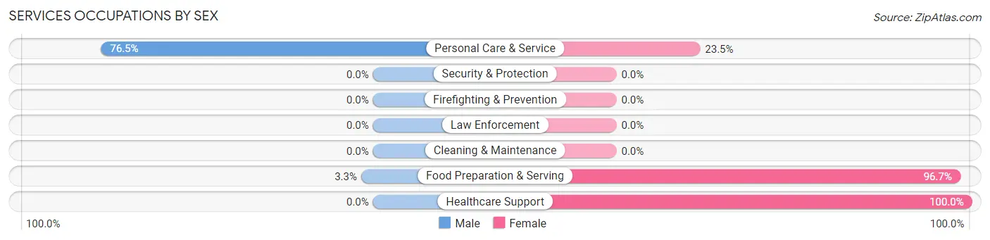 Services Occupations by Sex in Zip Code 63648