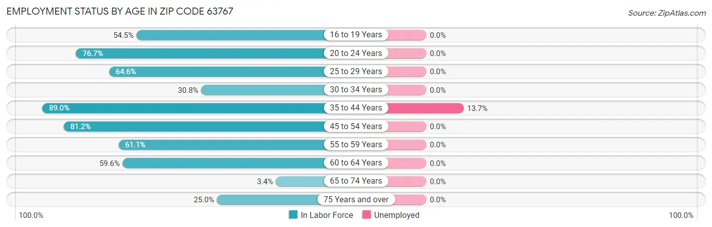 Employment Status by Age in Zip Code 63767