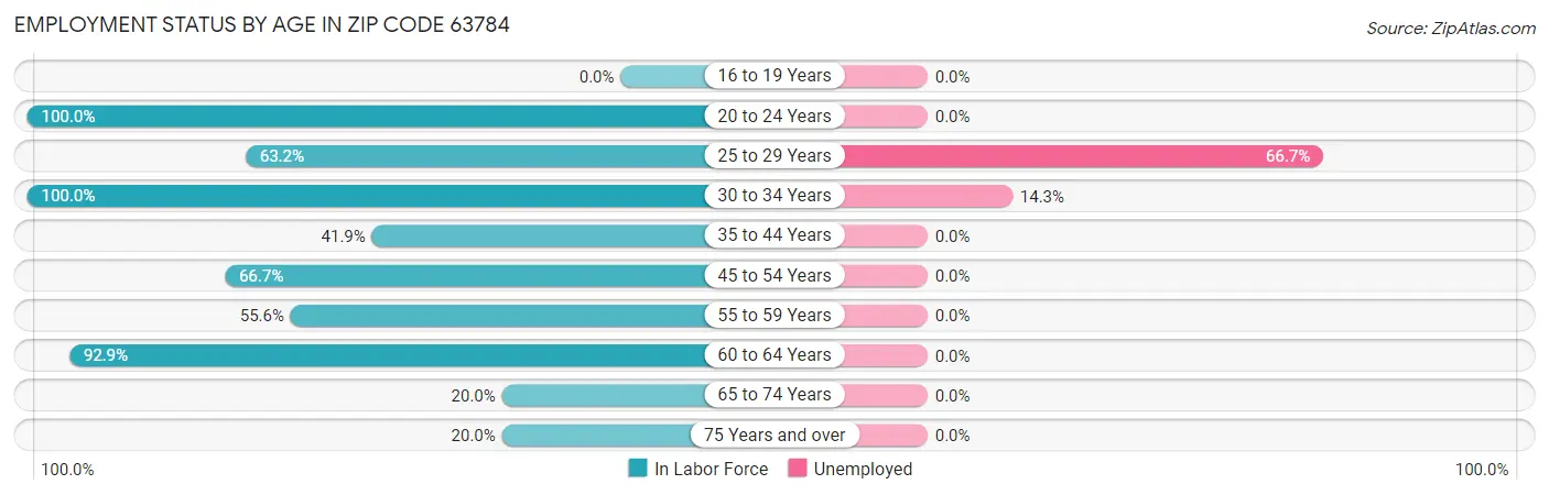 Employment Status by Age in Zip Code 63784