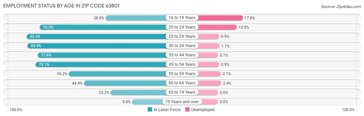 Employment Status by Age in Zip Code 63801