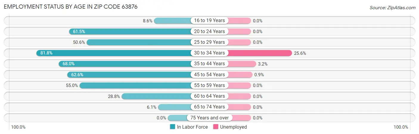 Employment Status by Age in Zip Code 63876