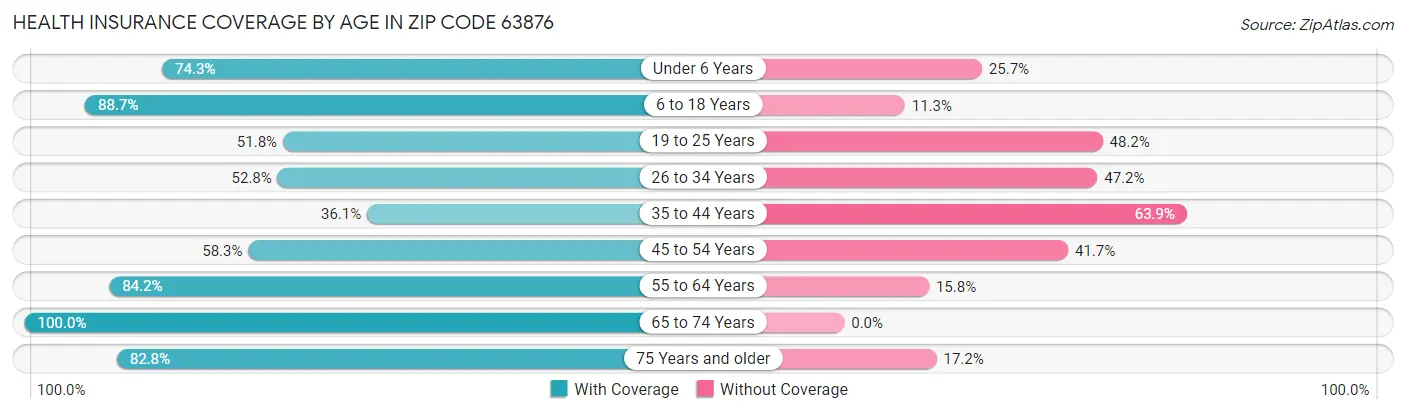 Health Insurance Coverage by Age in Zip Code 63876