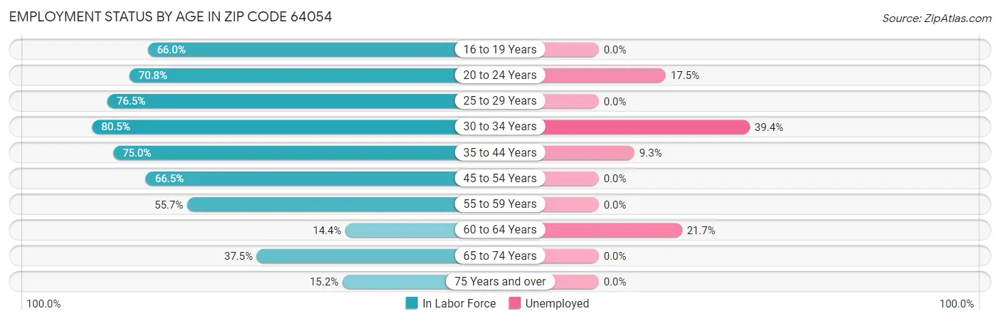 Employment Status by Age in Zip Code 64054