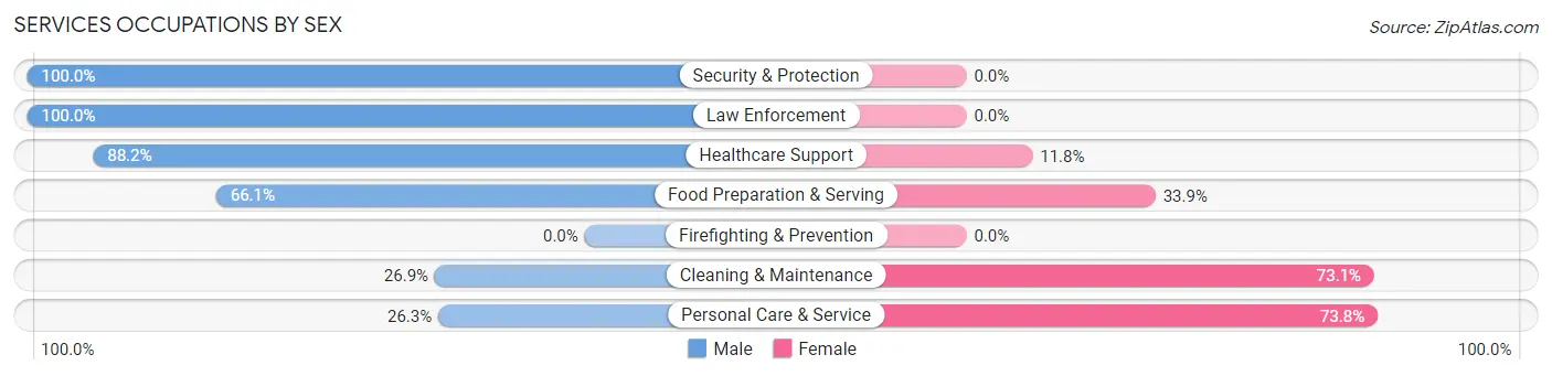 Services Occupations by Sex in Zip Code 64150