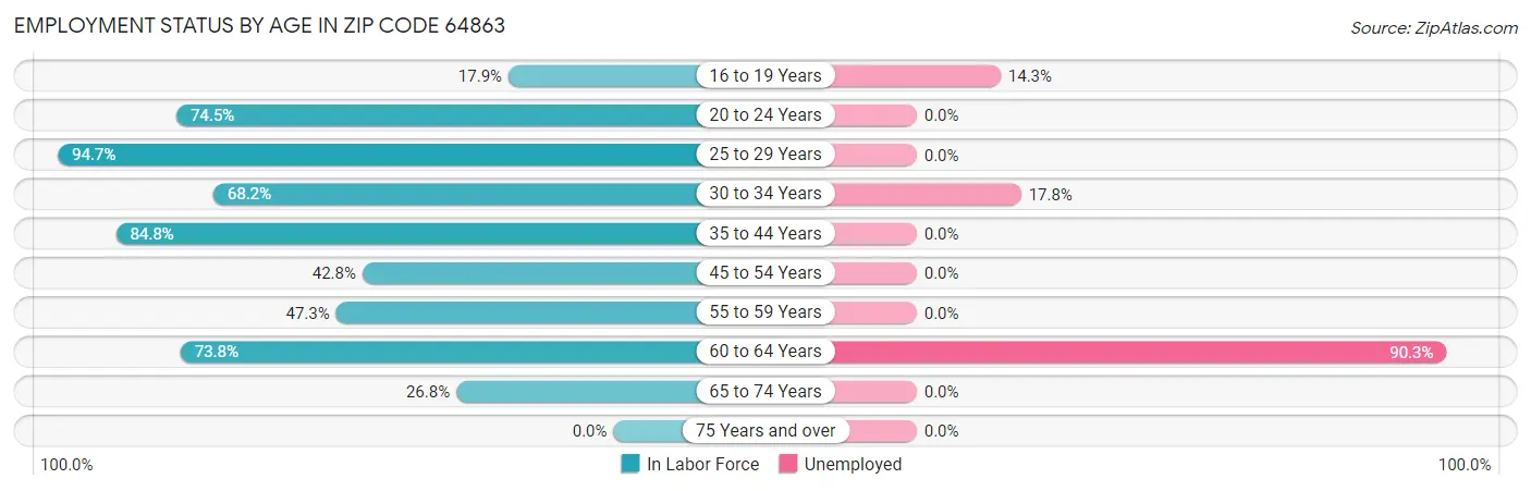 Employment Status by Age in Zip Code 64863