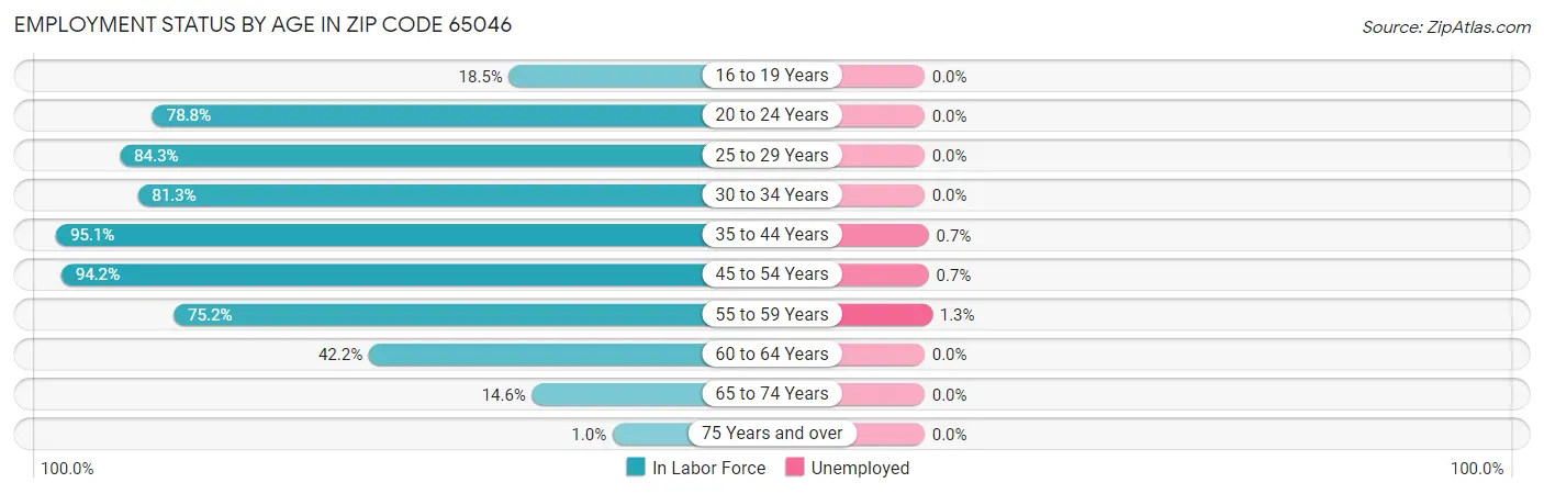 Employment Status by Age in Zip Code 65046