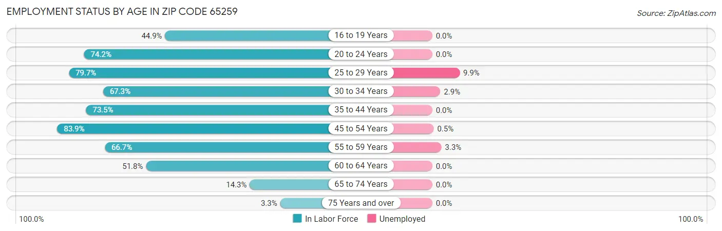 Employment Status by Age in Zip Code 65259