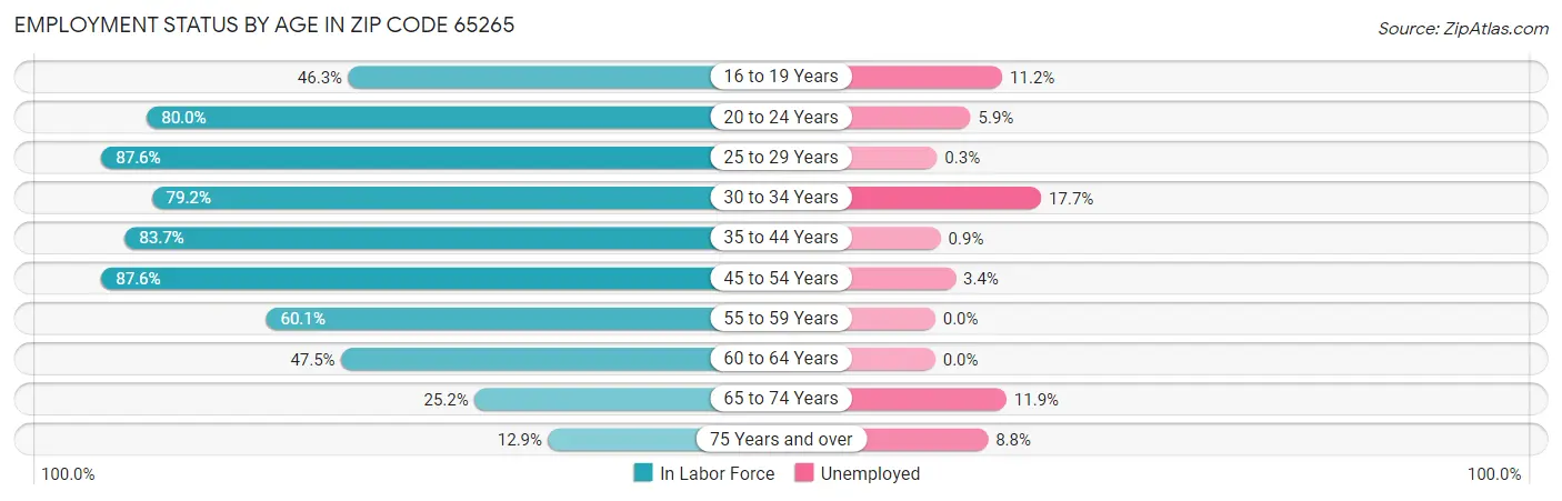 Employment Status by Age in Zip Code 65265