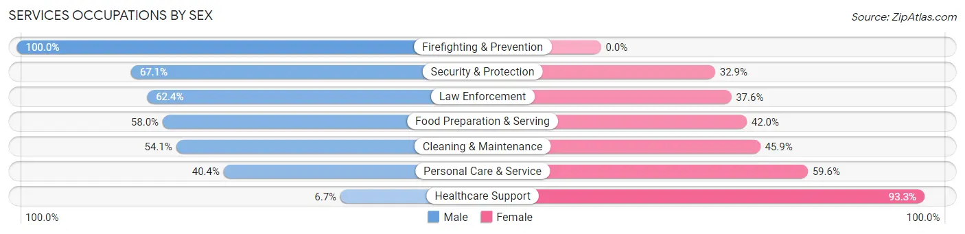 Services Occupations by Sex in Zip Code 65265