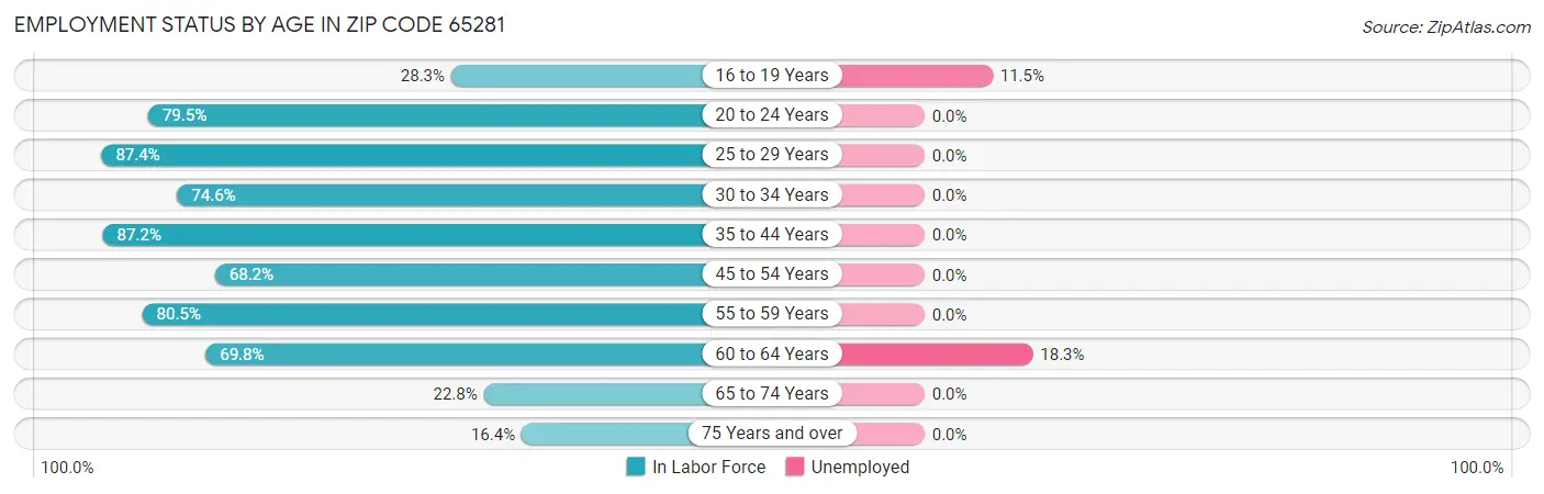 Employment Status by Age in Zip Code 65281