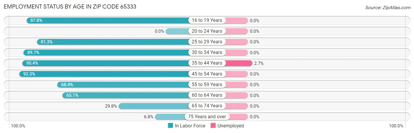 Employment Status by Age in Zip Code 65333