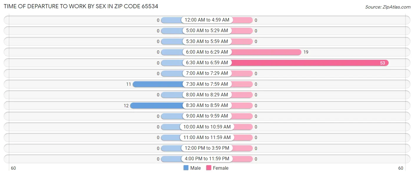 Time of Departure to Work by Sex in Zip Code 65534